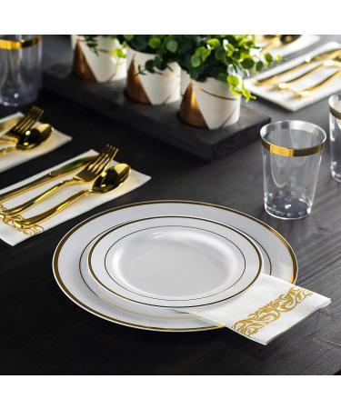 Munfix 100 Piece White Gold Rim Plastic Party Plates - Premium Heavy Duty 10.25 Inch Dinner Plates - Elegant Fancy Disposable Wedding Plates - Buy Online on GoSupps.com