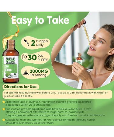 21-in-1 Soursop Graviola Liquid Drop Soursop Bitters Liquid 2000mg Organic Soursop Leaves & Fruit with 300mg Sea Moss Zinc Vitamins for Cellular Immune Skin Digestive Natural Flavor 60ML Natural Flavor 2 Fl Oz (Pack  - Buy Online on GoSupps.com