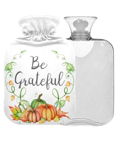 Naanle be grateful Thanksgiving pumpkin hot water bottle with reference transparent hot water bottle heat bottle for bed hand feet warmer pain relief heat and cold therapy large 2l