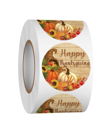 Heyfibro 500 Pcs Thanksgiving Stickers, 1.5" Harvest Pumpkin Round Label Stickers for Kids, Funny Fall Sticker Roll for Sealing, Packing & Parties Thanksgiving-pumkin