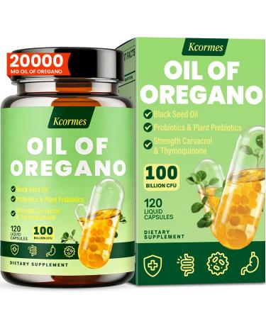 Oil Of Oregano with Black Seed Oil - 20000mg Oregano | 17 in 1 Herbal Blend with Probiotic 20x Strength Carvacrol & Thymoquinone | For Immune Antioxidant & Digestive 120 Liquid Phyto-Capsule Pack of 1