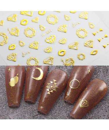 30 Sheets Gold Nail Art Stickers - 3D Self-Adhesive Stars & Hearts for Nail Design - Aurora Line & Moon Decals for Women & Girls - Buy Online on GoSupps.com