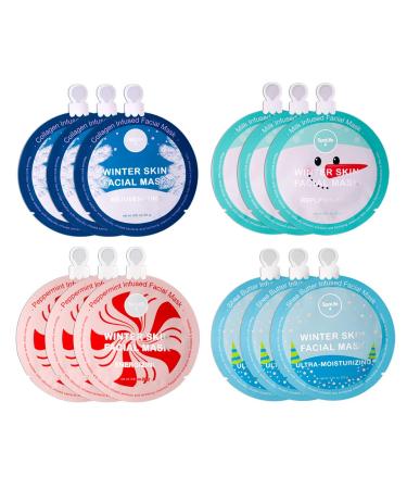 SpaLife Winter Skin Facial Mask 12 count w/ 4 Different Infused Ingredients