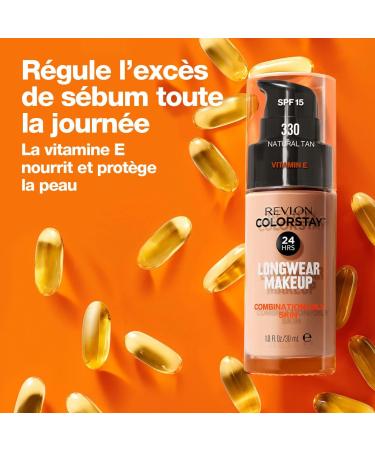 Revlon ColorStay - Fond de teint Longue Tenue 24H - Maquillage Teint et Soin Peaux Mixtes Grasses - Formule Nourrissante et Protectrice Base de Vitamine E - SPF 15-30 ml - N400 Caramel - Buy Online on GoSupps.com