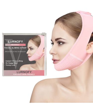 Double Chin Reducer, V Line Mask Reusable Face Lifting Belt for women, V Shaped Lifting Bandage Face Slimming Strap for Beauty and Saggy Face Skin Medium Pink