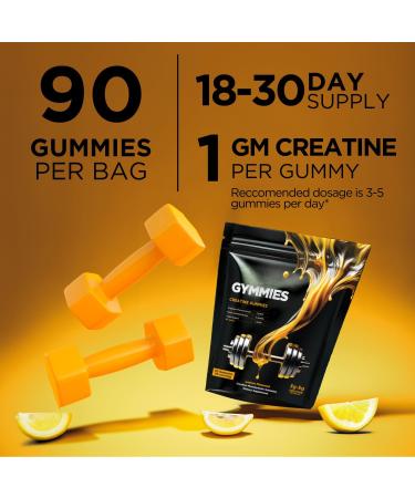 Creatine Monohydrate Gummies - 5g Vegan Formula for Muscle Growth & Endurance - Gluten-Free Non-GMO Made in USA - 90ct Lemon Flavor - Buy Online on GoSupps.com