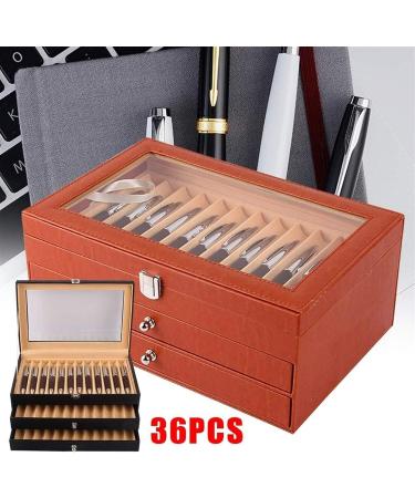 Pen Display case 3-Layer Fountain Pen Display Box 36 Slot Pen Storage Box PU Leather Glass Cover Modern Fashion Fountain Pen Collection Box Display Gifts Available in Two Options (Color : 36 Slot 36 Slot Orange - Buy Online on GoSupps.com