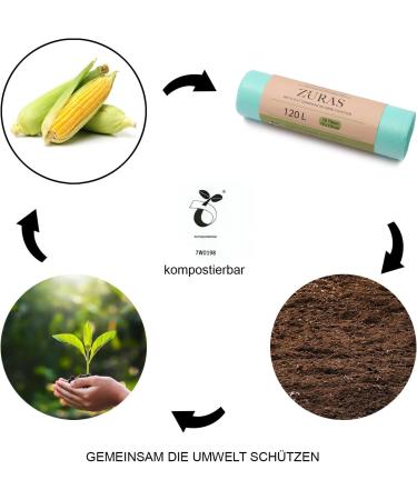 Zuras 120L Organic Waste Bags - 30 Pcs Compostable & Biodegradable | Tear-Resistant & Waterproof | DIN EN 13432 Certified - Buy Online on GoSupps.com