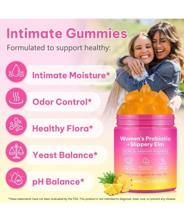 Feminine Probiotic Gummies with Slippery Elm Pineapple Probiotics Gummies for Women PH Balance Gut & Immune Support Yeast Balance Prebiotics & Lactobacillus Blend | Vegan & Sugar-Free 60 Gummies - Buy Online on GoSupps.com