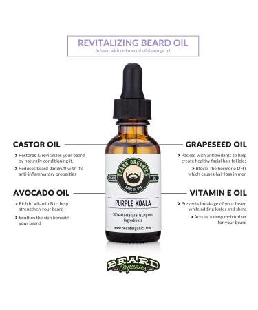 Buy Beard Organics Purple Koala Beard Oil - Eucalyptus & Lavender | Premium Organic Beard Care for Men | International Shipping Available - Buy Online on GoSupps.com