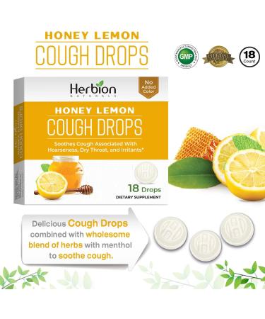 Herbion Naturals Honey Lemon Cough Drops - Soothes Cough (18 Drops) | All-Natural Dietary Supplement for Adults & Kids 6+ - Buy Online on GoSupps.com