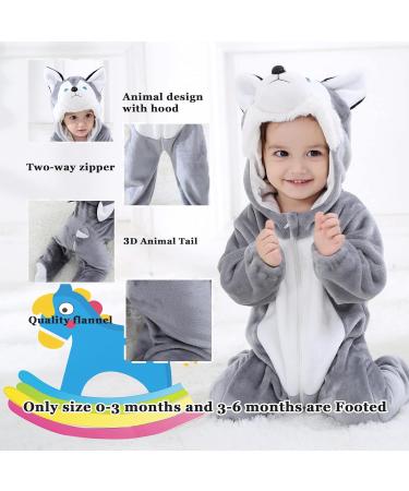 Doladola Unisex Baby Hooded Cartoon Animal Romper Grey Husky - Toddler Jumpsuit for 3.5-4.5 Years | Infant Pajama Outfit - Buy Online on GoSupps.com