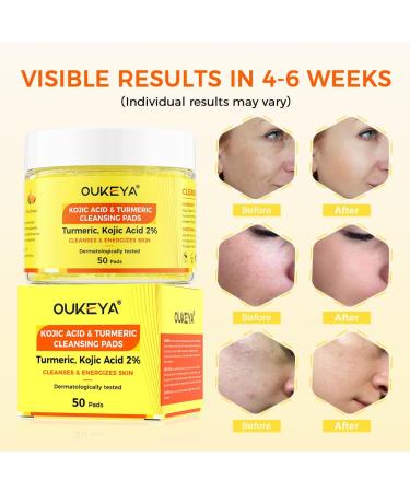 OUKEYA Facial Pads with Turmeric and Kojic Acid Gentle Cleansing Pads with Vitamin C Chamomile and Grapefruit Seed Extract Moisturizing and Soothing for the Face 50 Pieces - Buy Online on GoSupps.com