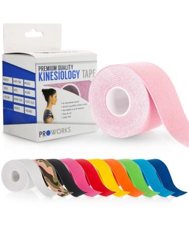 Proworks Kinesiology Tape | 5m Roll of Elastic Muscle Support Tape for Exercise Sports & Injury Recovery Baby Pink