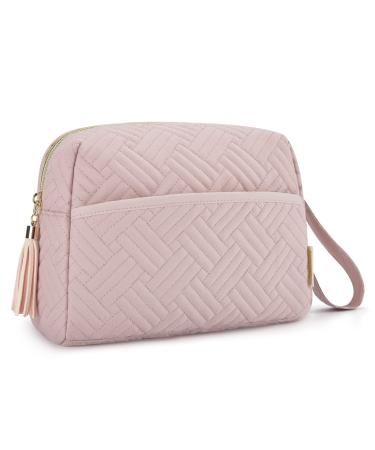 BAGSMART Makeup Bag, Elegant Roomy Cosmetic Pouch for Purse,Travel Zipper Pouch,Water-resistant Toiletry Bag,Makeup Accessories Organizer,Pink -Pink