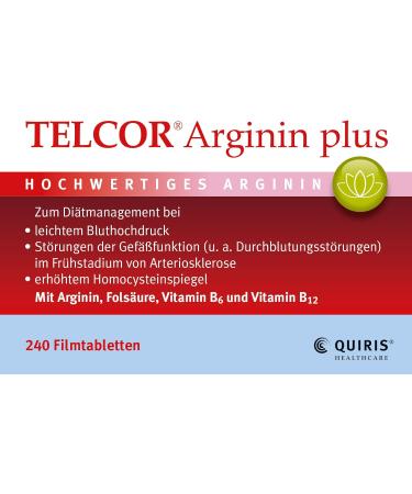 Telcor Arginine Plus - 240 Vegan Tablets for High Blood Pressure & Arteriosclerosis Support | Vitamins B6 B12 & Folic Acid | Quality Made in Germany - Buy Online on GoSupps.com