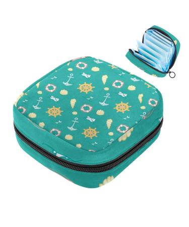 Menstrual Pad Bag with Zipper Ladies Napkin Pouch Tampons Collection Bag for Women and Girls (Compass Anchor)