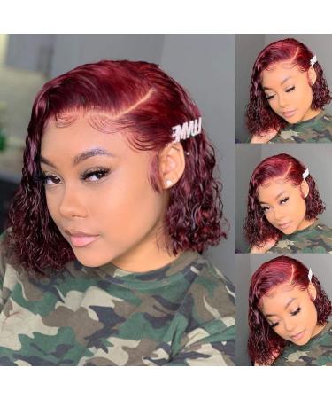 14 Wine Red 99J Curly Lace Front Bob Wig | Brazilian Remy Human Hair with Baby Hair | Unprocessed and Pre-Plucked for Natural Hairline - Buy Online on GoSupps.com