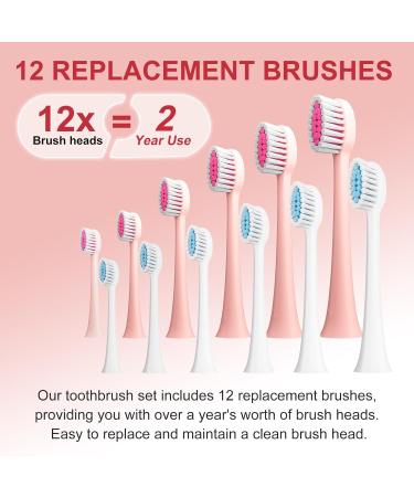 MAXWISDOM Toothbrush Electric with Holders 12 Sonic Toothbrush Heads Replacement 6 Modes Smart Timer 2 Hours Charge for 60 Days - Pink & White - Pack Of 18 - Buy Online on GoSupps.com