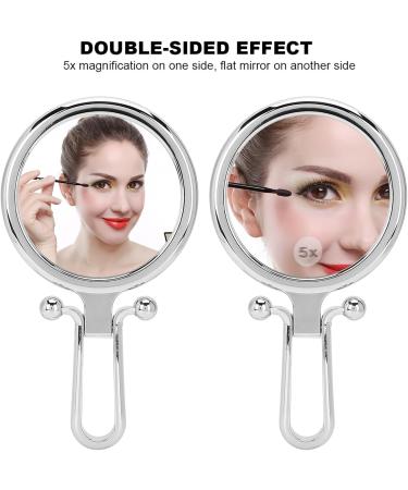 5x Magnifying Folding Adjustable Cosmetic Mirror Double Sided Makeup Mirror Portable Silver Beauty Mirror for Home and Travel Use Combination of Flat and 5x Mirror Aluminum - Buy Online on GoSupps.com