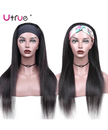 Utrue Headband Wig Human Hair Straight 20 for Black Women - Brazilian Virgin Hair, Machine Made, Natural Black Color - Buy Online on GoSupps.com