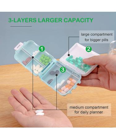 3 Pack Travel Pill Organizer - 8 Compartment Moisture-Proof Pill Case - Portable Daily Medicine Vitamin Holder - Beige+Blue+Green - 3 Count - Buy Online on GoSupps.com