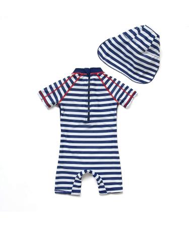 BONVERANO Baby Boys Swimsuit 18-24 Months | Short-Sleeve Zipper One Piece Swimwear with UPF 50+ Sun Protection | Anchor Design - Buy Online on GoSupps.com
