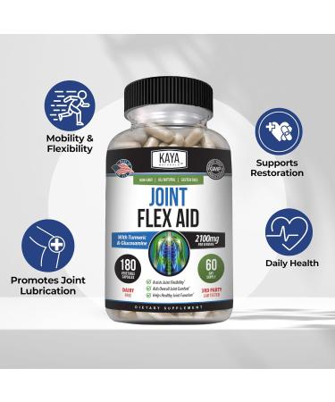 Kaya Naturals Flex Aid - Mobility Support Supplement for Men and Women - Turmeric Capsules with Glucosamine Sulfate Boswellia Serrata and MSM - for Knee Support and Mobility Health - 180 Count 180 Count (Pack of 1) - Buy Online on GoSupps.com