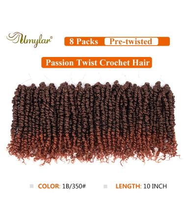 Umylar 10 Inch Pre-twisted Passion Twist Crochet Hair 8 Packs - Short Bohemian Braids Synthetic Extensions in 1B/350 - for Women - Buy Online on GoSupps.com