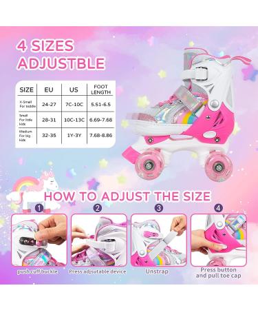 MammyGol Adjustable Roller Skates with Full Light Up Wheels for Girls | X-Small - Small - Medium Sizes | Ages 3-8 | Quad Skates in Rainbow Pink - Buy Online on GoSupps.com
