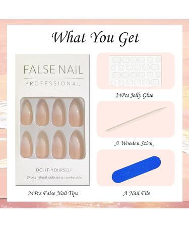 Gradient Almond False Nails - Short 24Pcs Nude Pink Fake Nails with Nail Glue - French Nail Tips for Women and Girls - Buy Online on GoSupps.com
