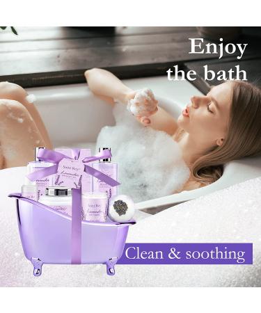 Lavender Spa Gift Basket for Women - 8Pcs Aromatherapy Home Spa Kit with Shower Gel, Shampoo, Body Oil, Bath Bomb, Soy Candle & More - Perfect Mothers Day Gift - Buy Online on GoSupps.com