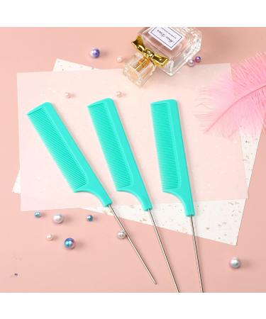 3 Pcs Rat Tail Combs Salon Hairdressing Comb | Stainless Steel Handle Fine Tooth Comb for Women Barber - Lake Green - Buy Online on GoSupps.com