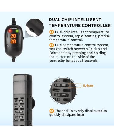 Hitauing Aquarium Heater - 50W/100W/300W/500W with Over-Temperature Protection & Auto Shutoff for Salt & Freshwater Tanks - Buy Online on GoSupps.com