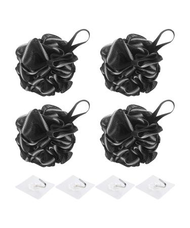 4-Piece Bath Flowers 4-Piece Hooks Soft Foaming Sponge Bath Sponge Exfoliating Sponge Body Scrub Pad and Back Cleaner (Black)