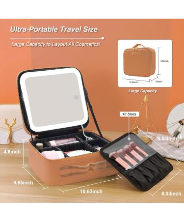 Jadazror Lighted Makeup Case with Mirror & Lights, Brown Travel Bag with Partitionable Design and 10X Magnifying Mirror - Buy Online on GoSupps.com