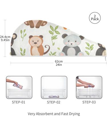 Super Absorbent Animal Babies Hair Towel 2 Pack - Quick Dry Hair Turbans for Women & Girls - Buy Online on GoSupps.com
