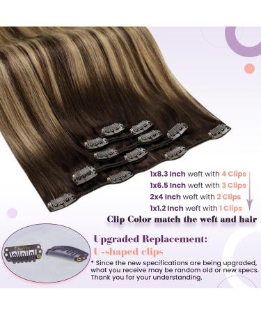 LAAVOO Clip-in Real Hair Extensions - Balayage Brown Ombre 45cm 70g Remy Hair Dark Brown to Caramel Blonde 5 Pieces #4/27/4 - Buy Online on GoSupps.com