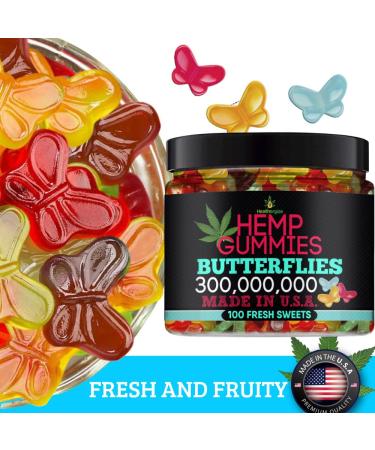 Premium Healthergize Hemp Gummies: Delicious Butterfly & Bear Shapes | Fresh Fruity Flavors | Natural Hemp Candy for Peace & Relaxation | Sleep, Stress Relief & Calm | Made in USA | 100 Count - Buy Online on GoSupps.com