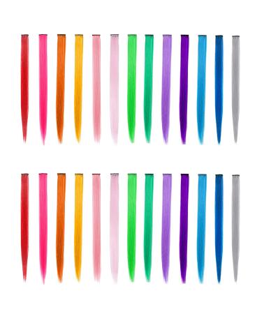 26 PCS Colored Hair Extensions  SOYZMYX Multi-Color Party Highlights Clip in Synthetic Hair Extensions  22 inch Colorful Straight Hairpieces for Girls Women Kids Hairpieces in Halloween (13 Color) 0Colorful