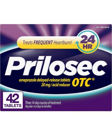 Prilosec OTC, Omeprazole Delayed Release, Acid Reducer, Treats Frequent Heartburn for 24 Hour Relief, #1 Doctor Recommended Brand, 42 Count (Pack of 1)