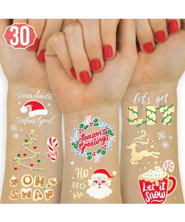 xo, Fetti Christmas Decorations Temporary Tattoos for Kids - 30 Glitter Styles | Merry Christmas Party Favors, Stocking Stuffer, Christmas Eve Gift, Xmas Tree + Lights, Santa, + More