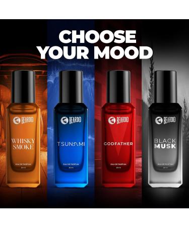 Beardo_Perfumes Giftset For Men (Pack of 4 x 20ml) Whisky Smoke Godfather Tsunami and Black Musk | Long Lasting Perfume Musk & Woody Fresh Fragrance | Rakhi Gift for Brother | Friendship Day Gift - Buy Online on GoSupps.com