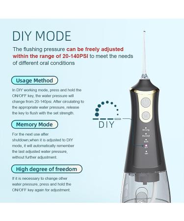 Portable Oral Rinse Water Flosser - 4 Modes 5 Nozzles 300ml IPX7 Waterproof Rechargeable - Gold | Best Oral Care Solution - Buy Online on GoSupps.com