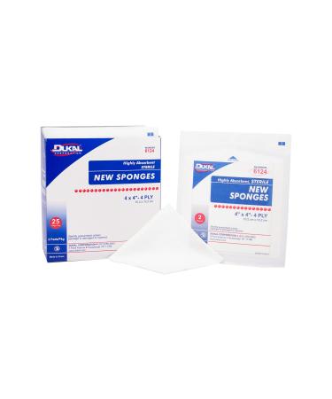 Dukal Non-Woven Sponges 4 x 4. Pack of 50 Sterile Non-Woven Dressings for Wounds. Single Use 4-ply Rayon/Poly Blend Gauze Pads. Individually Packaged 6124