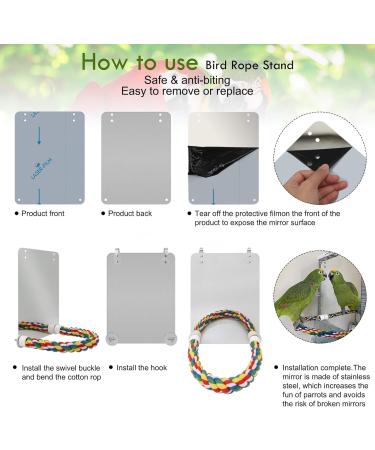 HYLYUN 7 Inch Bird Mirror with Rope Perch - Cage Toy for Cockatiel, Parakeet, Conure - Swing & Play Mirror for Parrot Entertainment - Buy Online on GoSupps.com