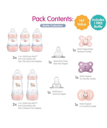 MAM Newborn Essentials 9-Piece Baby Gift Set with Easy Start Anti-Colic Bottles and Pacifiers for Girls - Buy Online on GoSupps.com
