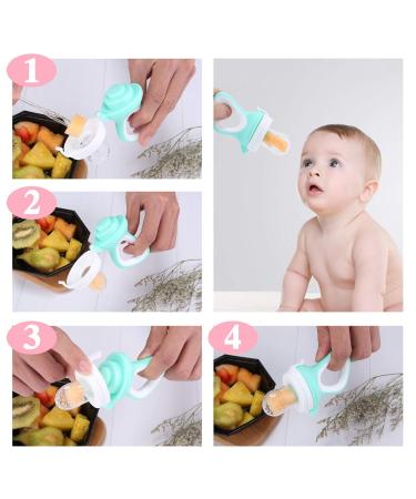 Baby Fruit Food Feeder Pacifier - 2 Pack Silicone Teething Toy with 6 Sac, 1 Clip (Cyan & Light Pink) - Buy Online on GoSupps.com