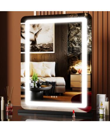 Gvnkvn 18 x 22 Vanity Mirror with Lights  LED Makeup Dimmable Mirror with Lights  Lighted /Light up Mirror  Smart Touch 3 Colors Dimmable Black Led-black 18WX22L