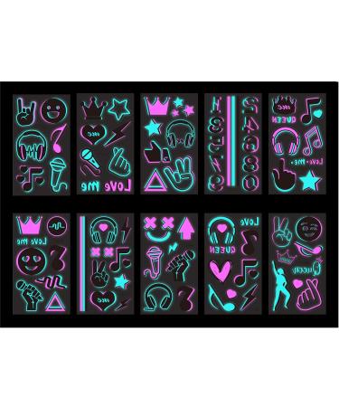 Glow In The Dark Music Temporary Tattoos - Safe & Easy Neon Designs for Kids & Adults | Party Favor Supplies - Buy Online on GoSupps.com